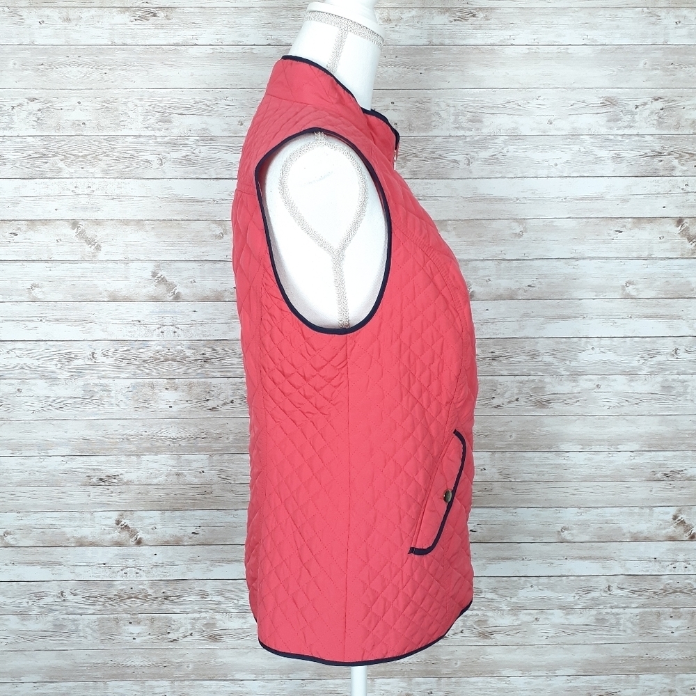 Charter Club Quilted Vest Coral Navy Pockets J - Picture 4 of 8